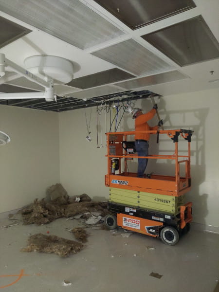 room ceiling demolition at kaiser surgery center in bakersfield