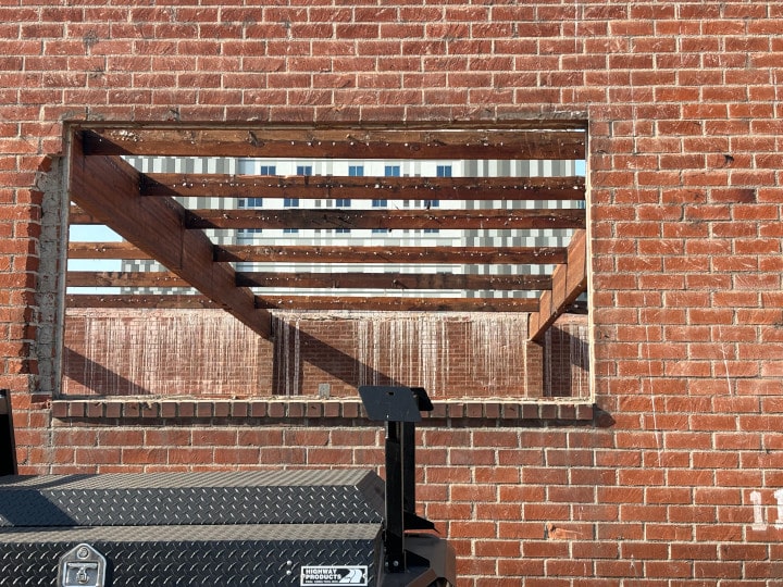 wall sawing new window opening in brick wall - close up view