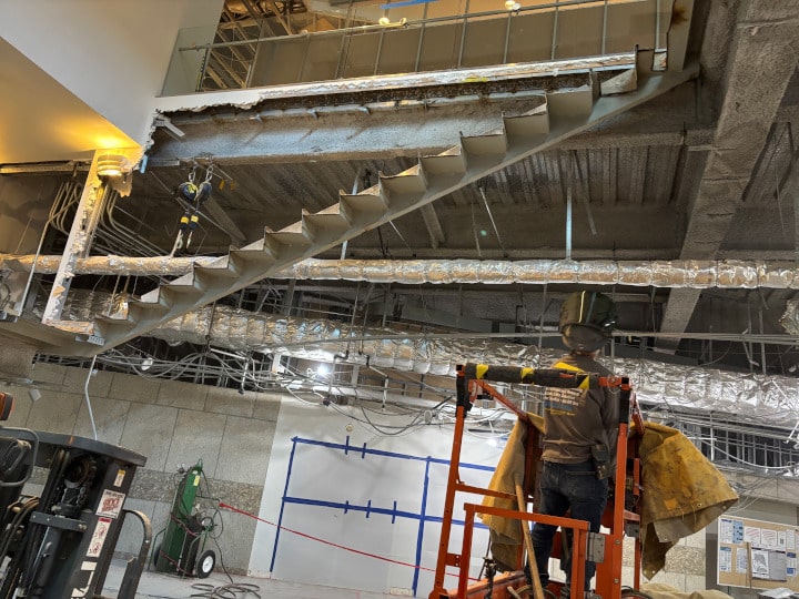 stairway exposed during selection demolition phase